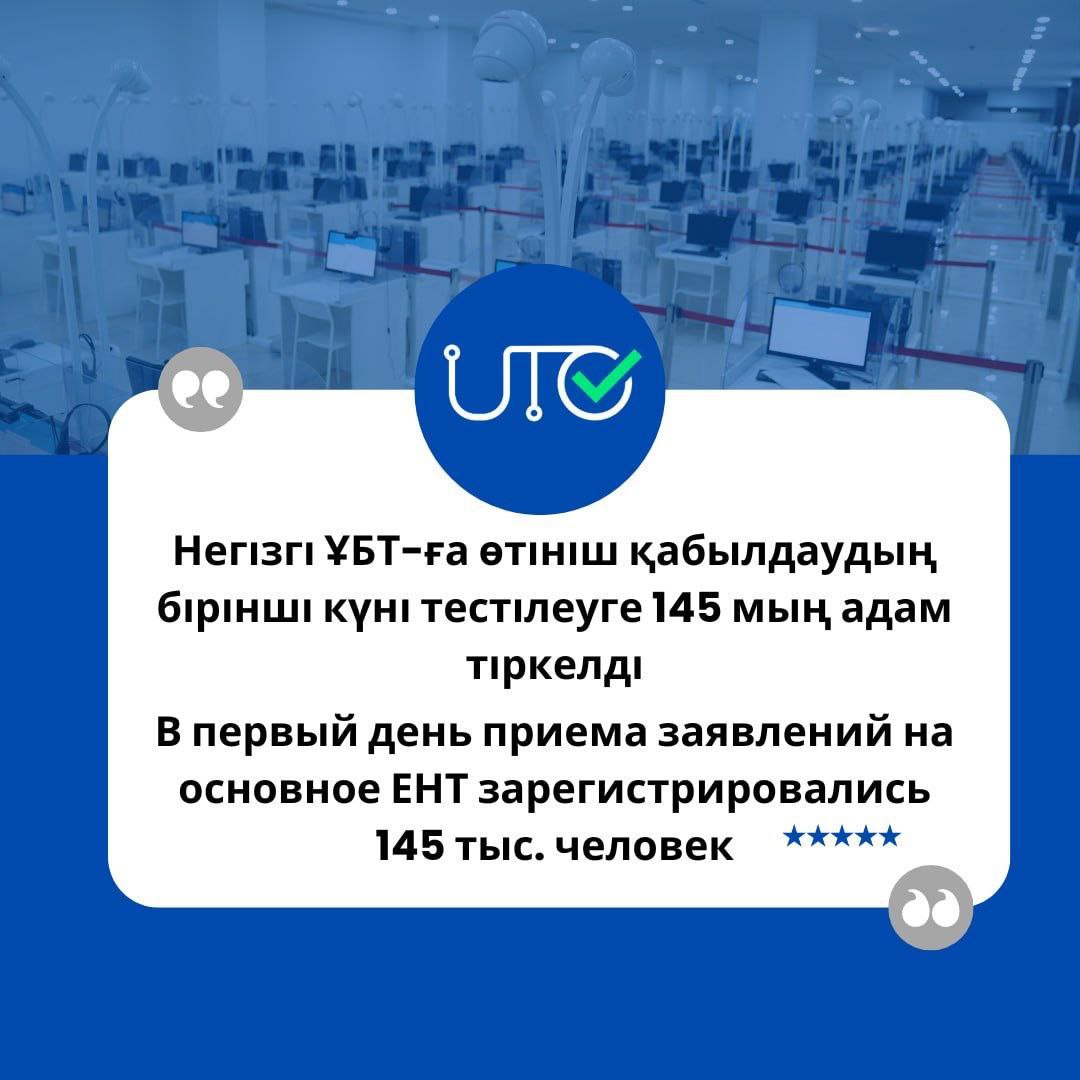 Сағат 10.00-нан бастап тестілеуге қатысуға 145 мың адам өтініш білдірді